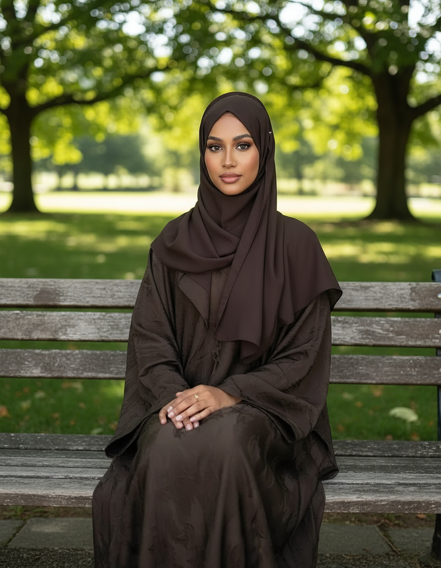 Abaya Papillon Satin Luxe – Robe Longue Fluide Élégante avec Ceinture Ajustable - Marron, Taille Unique