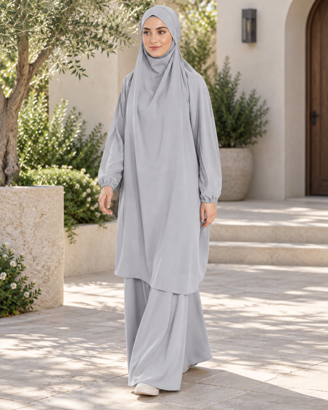 Jilbab avec capuche et jupe longue - Gris