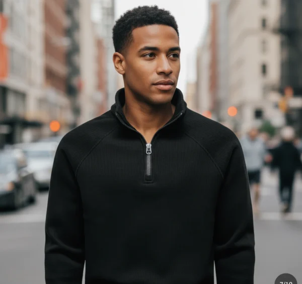 Pull col zippé côtelé