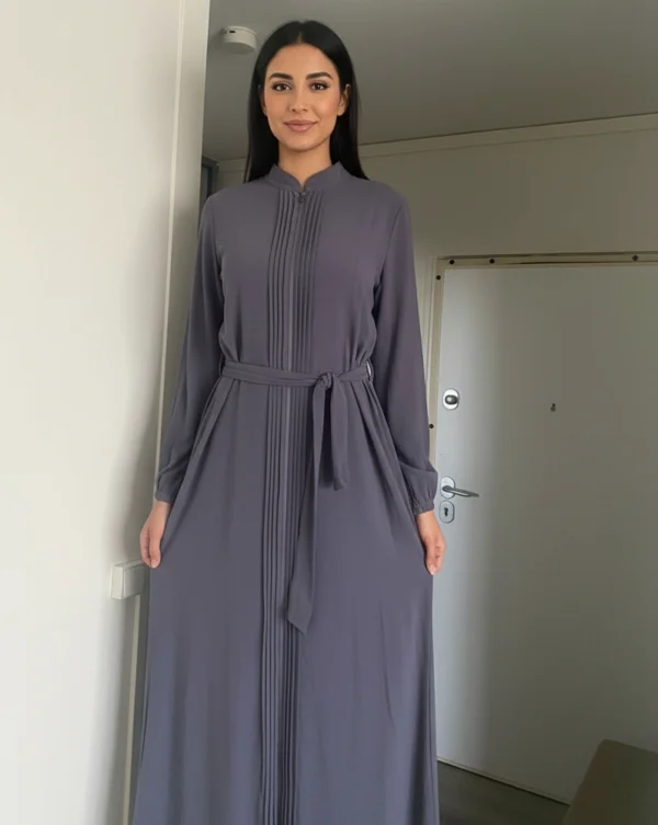 Robe Longue à Détails Plissés & Ceinture Ajustable - Gris foncé, 3XL