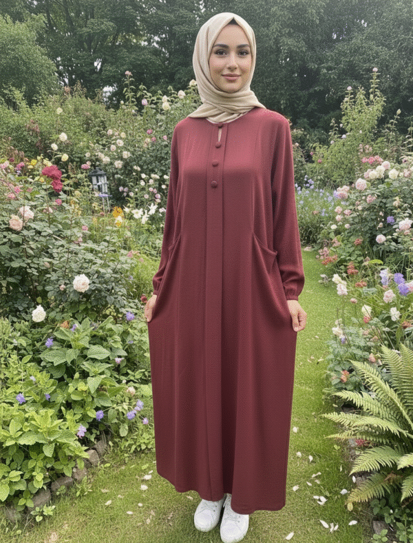 Robe Longue Boutonnée à Col Rond