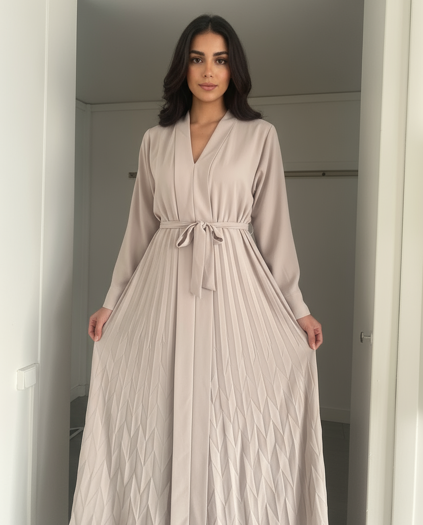 Robe Longue Plissée Élégante – Ceinture à Nouer - XS