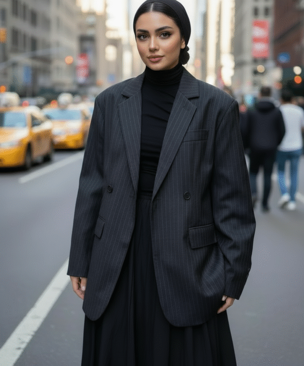 Blazer Femme A Rayures Noires Et Grises Coupe Ample Et Elegante 2