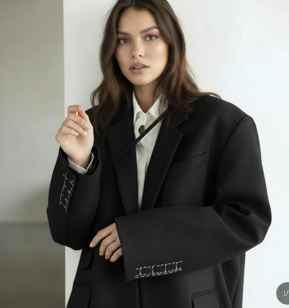 Blazer femme brodé élégante - Coupe loose - Noir, XL