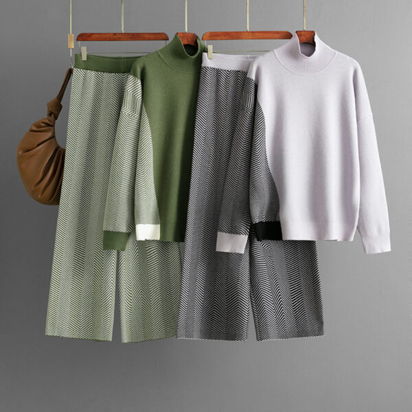 Ensemble pull col montant et pantalon large – chic, doux et minimal