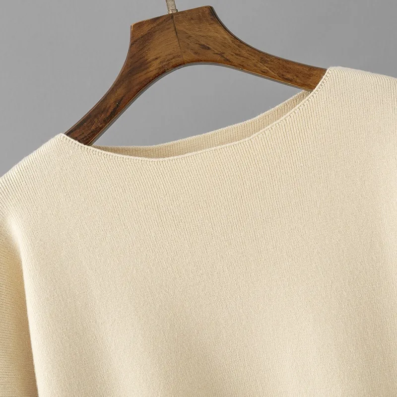 Ensemble tricoté femme en fibre de viscose – Pull ample à manches longues et pantalon droit
