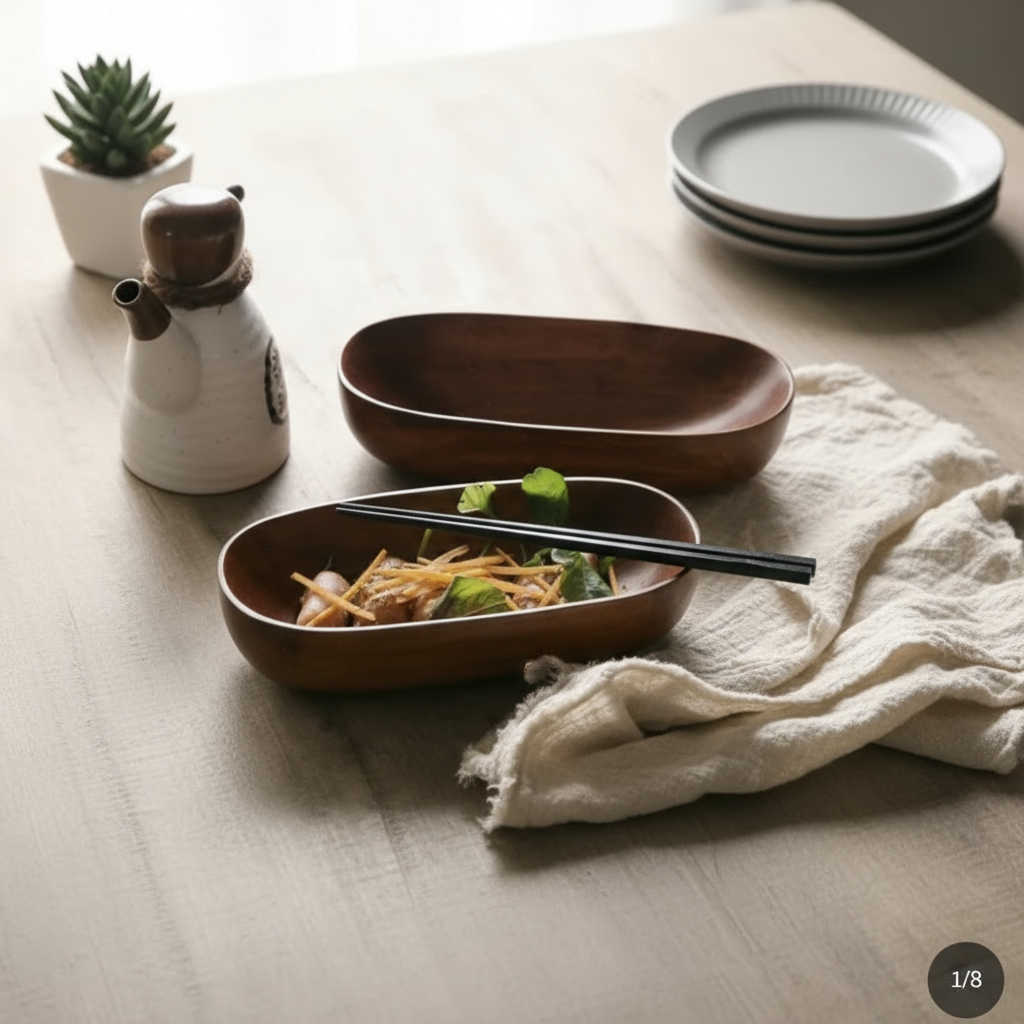Petit Plateau Ovale En Bois Style Japonais Minimaliste 2