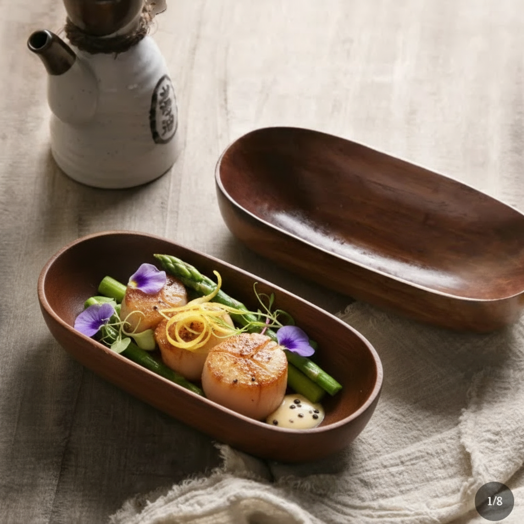 Petit Plateau Ovale En Bois Style Japonais Minimaliste 3