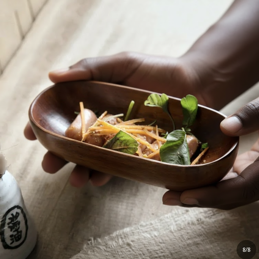 Petit Plateau Ovale en Bois – Style Japonais Minimaliste - Bois naturel