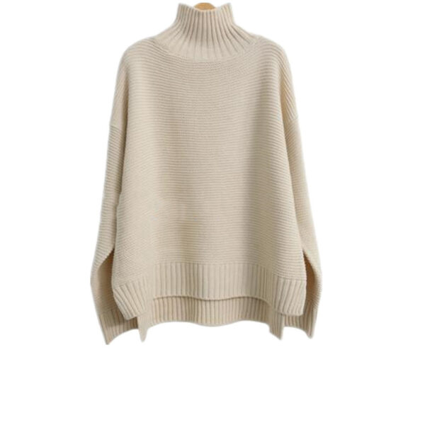 Pull à col roulé en cachemire tricoté pour femme - Beige, XL