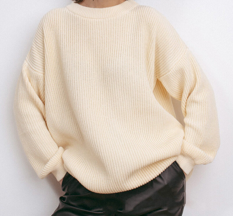 Pull en maille oversize pour femme – col rond, coupe ample - Beige