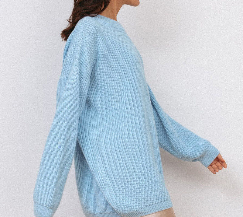 Pull en maille oversize pour femme – col rond, coupe ample - Bleu