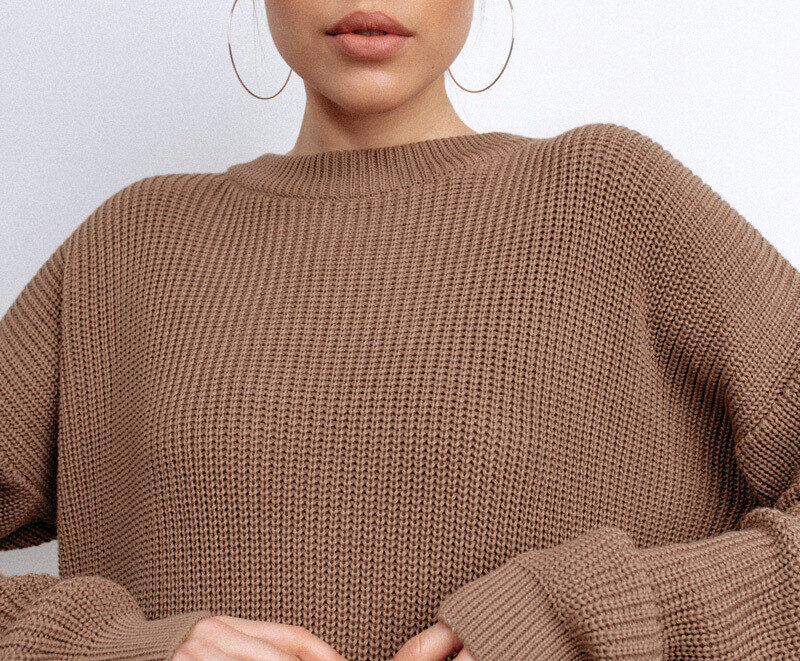 Pull en maille oversize pour femme – col rond, coupe ample - Marron