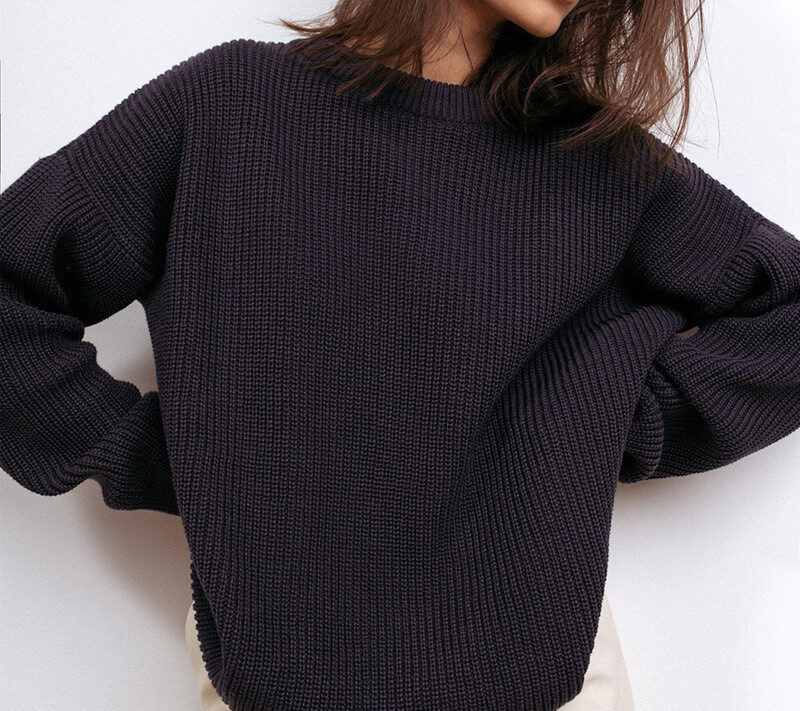 Pull en maille oversize pour femme – col rond, coupe ample - Noir