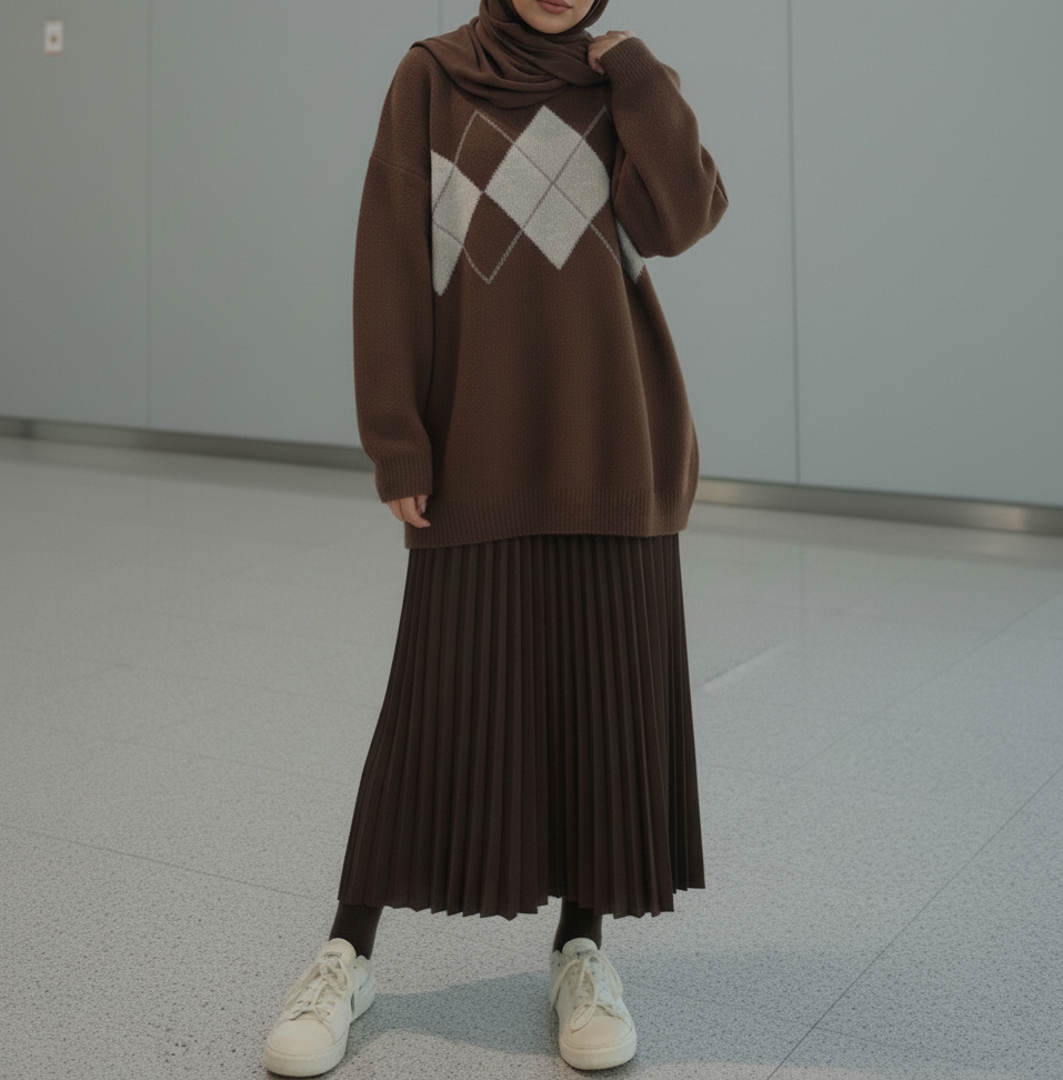 Pull oversize à losanges vintage