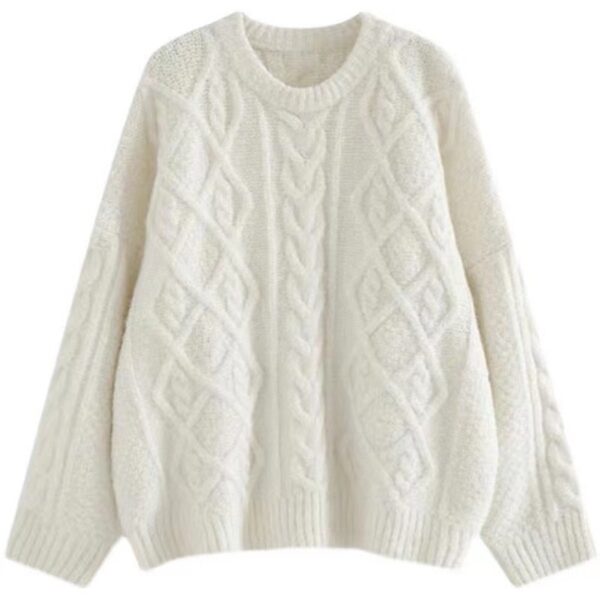 Pull torsadé femme à col rond - Beige