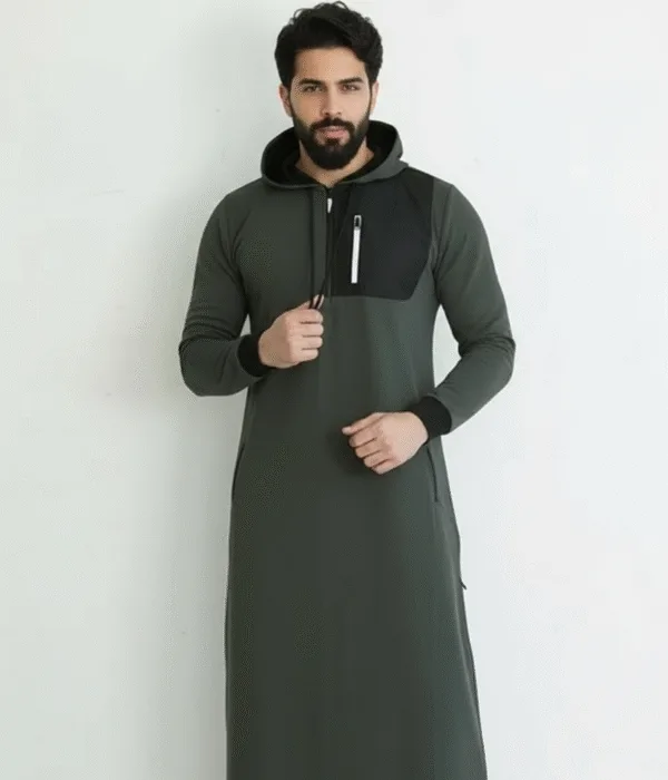 Qamis homme à capuche – Long sweat décontracté