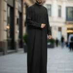 Qamis homme col droit – Tissu léger décontracté - Noir, XL