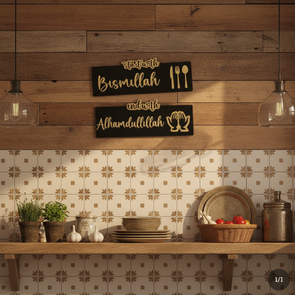 Set de 2 Plaques Murales Islamiques Acryliques – Start with Bismillah & End with Alhamdulillah