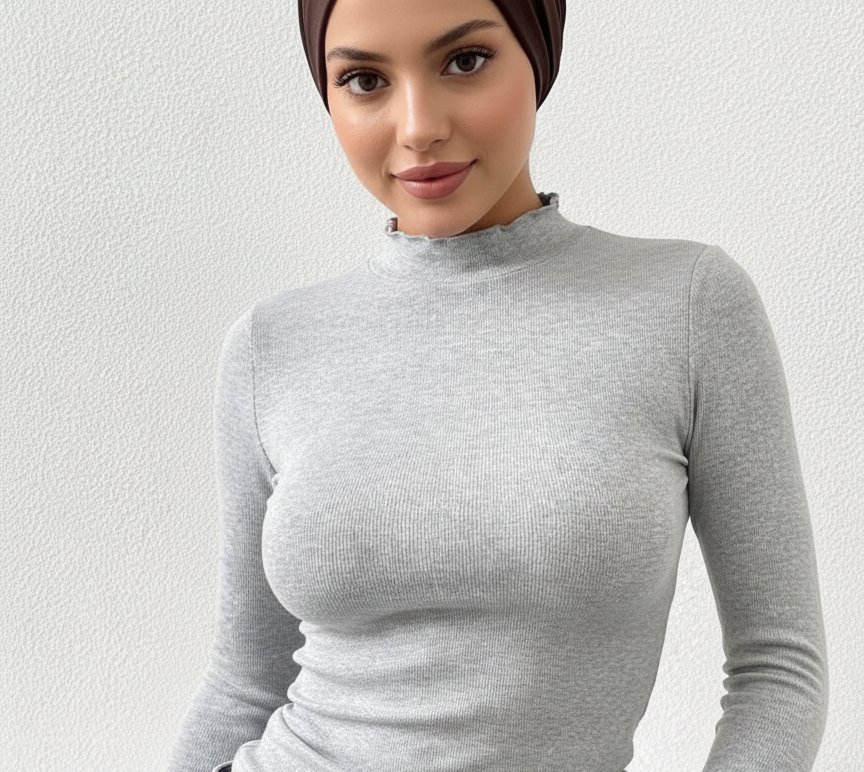 T-shirt à manches longues col montant pour femme