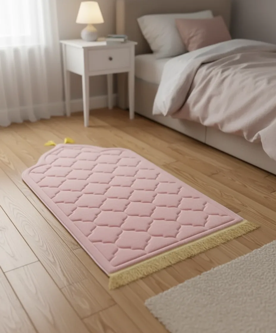 Tapis de prière doux en flanelle – design élégant avec franges dorées