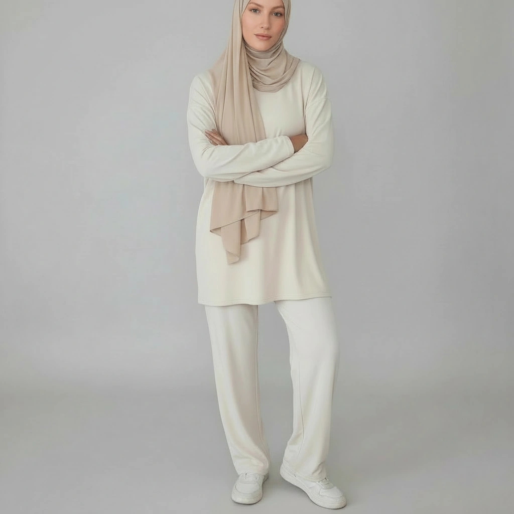 Tenue de sport Femme Voilée - Qualité supérieure - Couleur Beige Crème