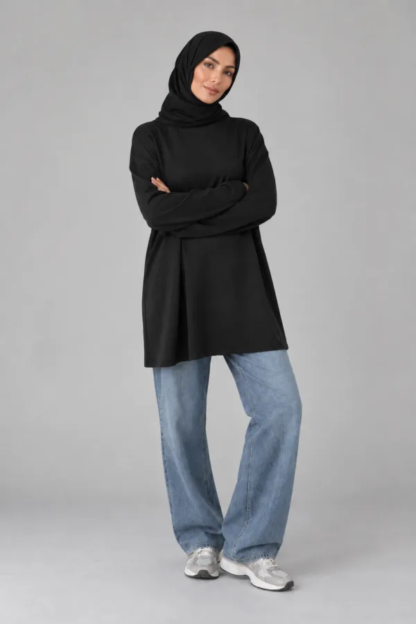 Haut Modeste Ample et Extensible - Sport, Yoga & Quotidien - Couleur noire