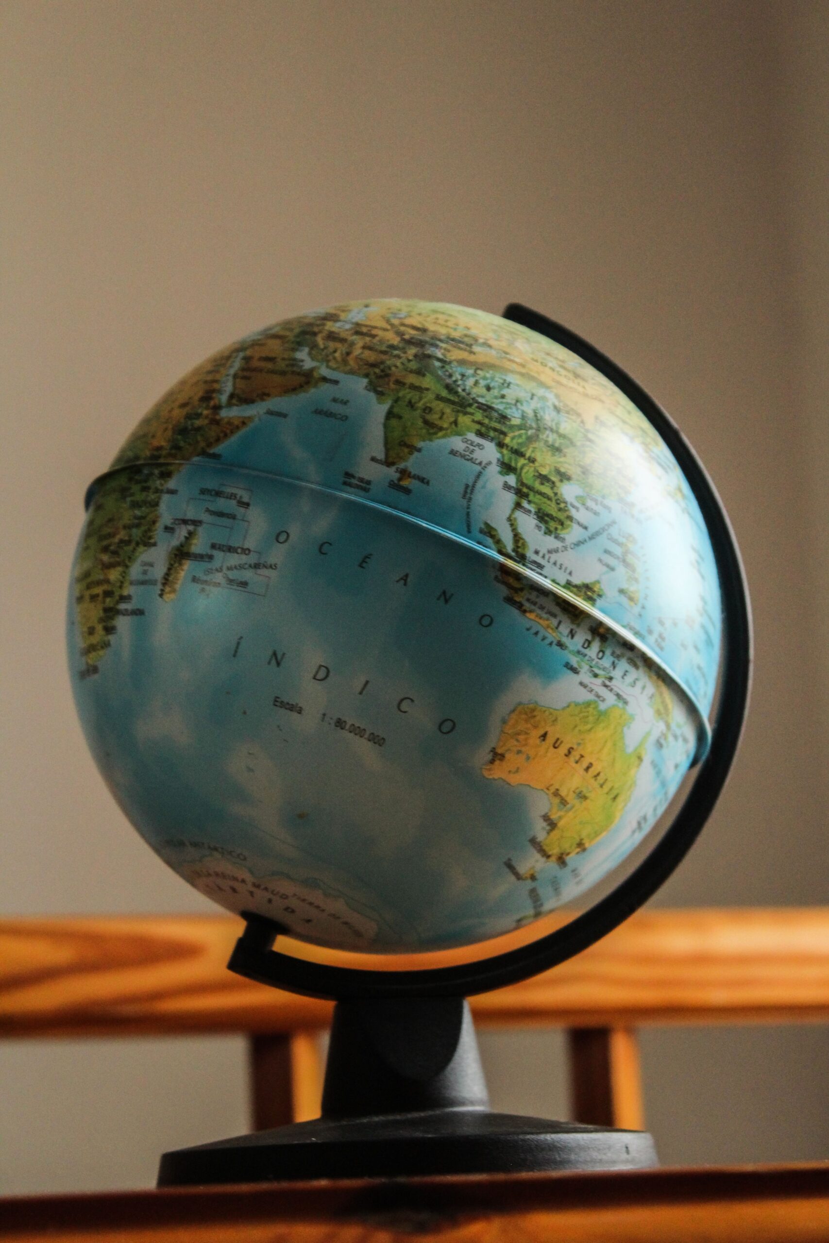 Classic globe showing the continents on a wooden stand